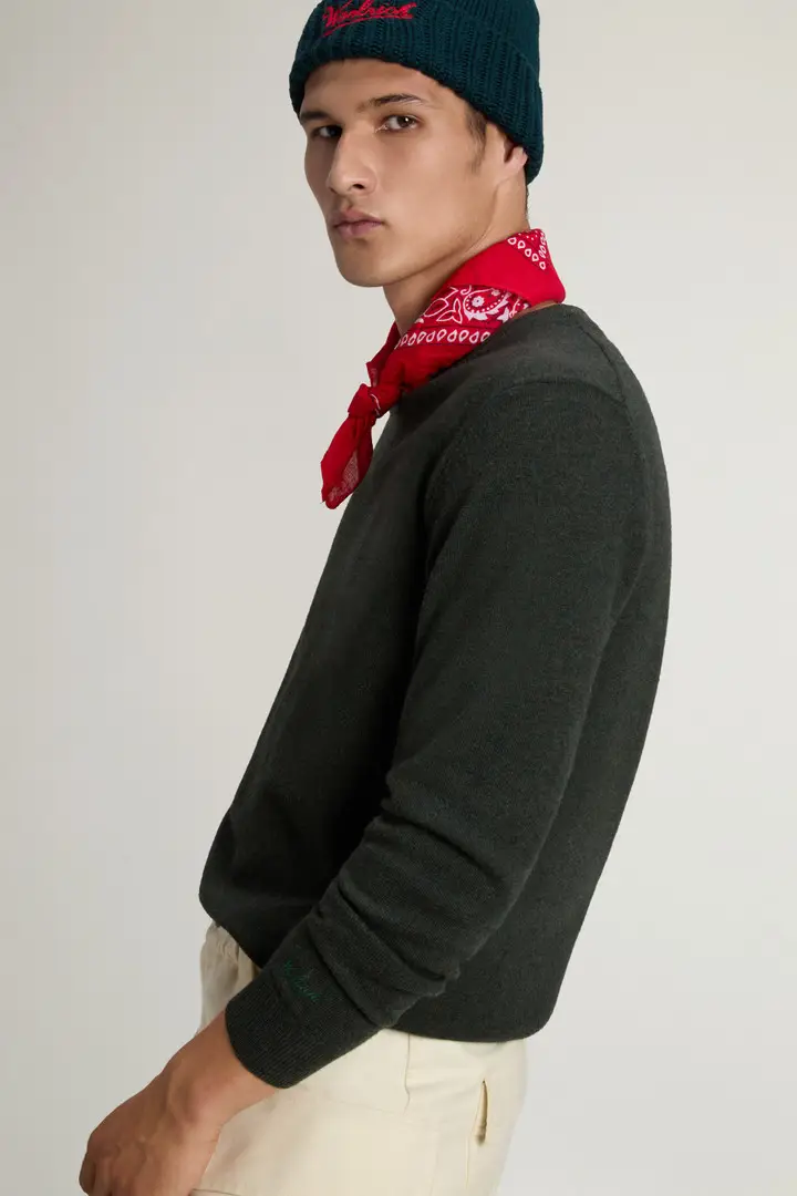 Uomo Maglione girocollo in pura lana Verde Greenstone miniatura 3