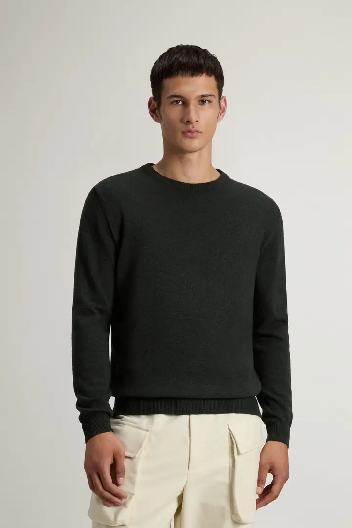 Uomo Maglione girocollo in pura lana Verde Greenstone