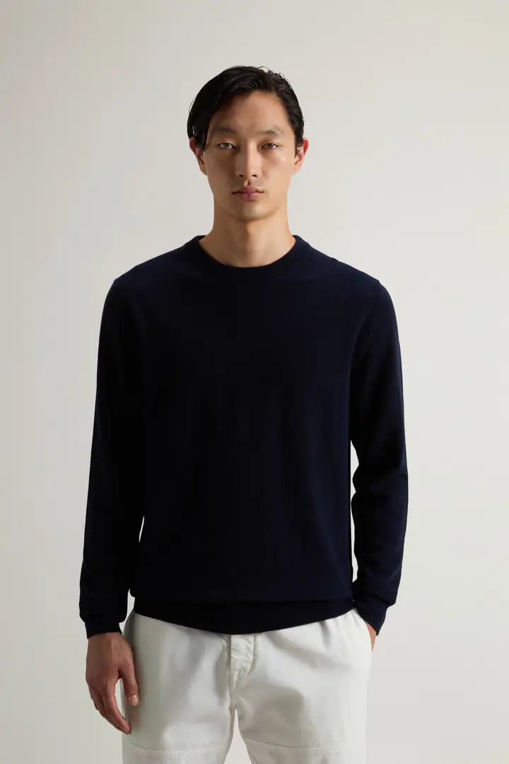 uomo Maglione girocollo in puro cashmere Blu Melton Blue
