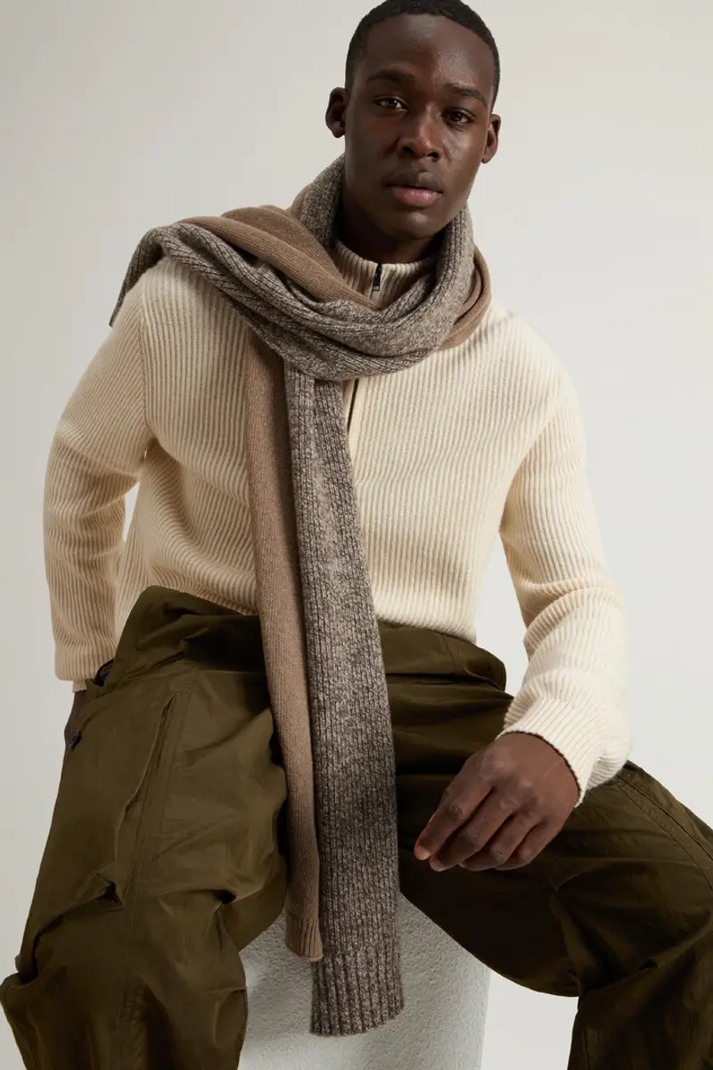 Uomo Maglione mezza zip a collo alto in misto lana e cashmere Beige Oatmeal miniatura 3