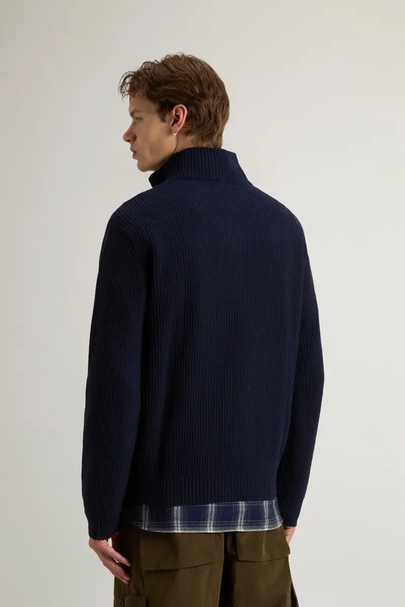 Uomo Maglione mezza zip a collo alto in misto lana e cashmere Blu Melton Blue miniatura 2