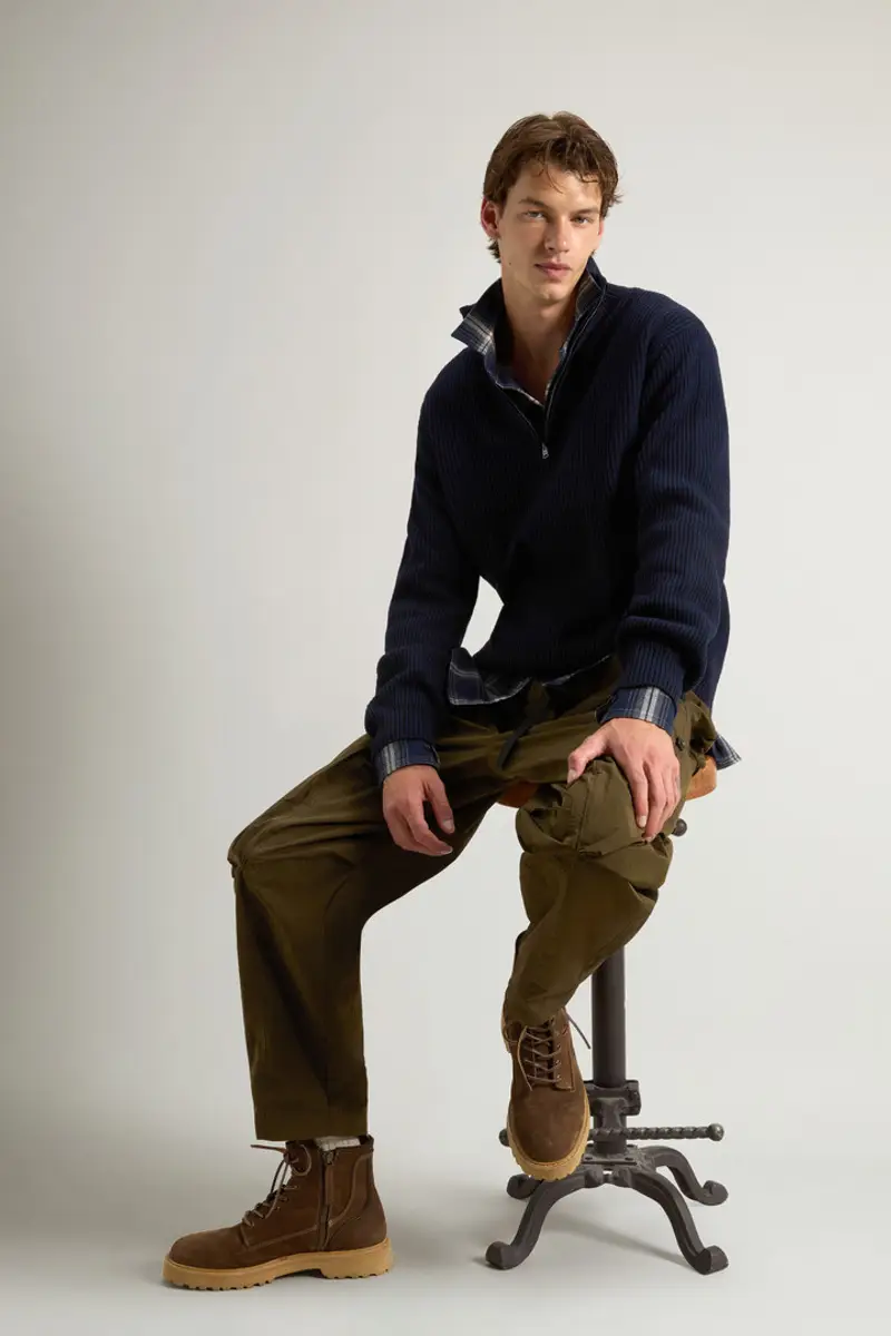 Uomo Maglione mezza zip a collo alto in misto lana e cashmere Blu Melton Blue miniatura 3