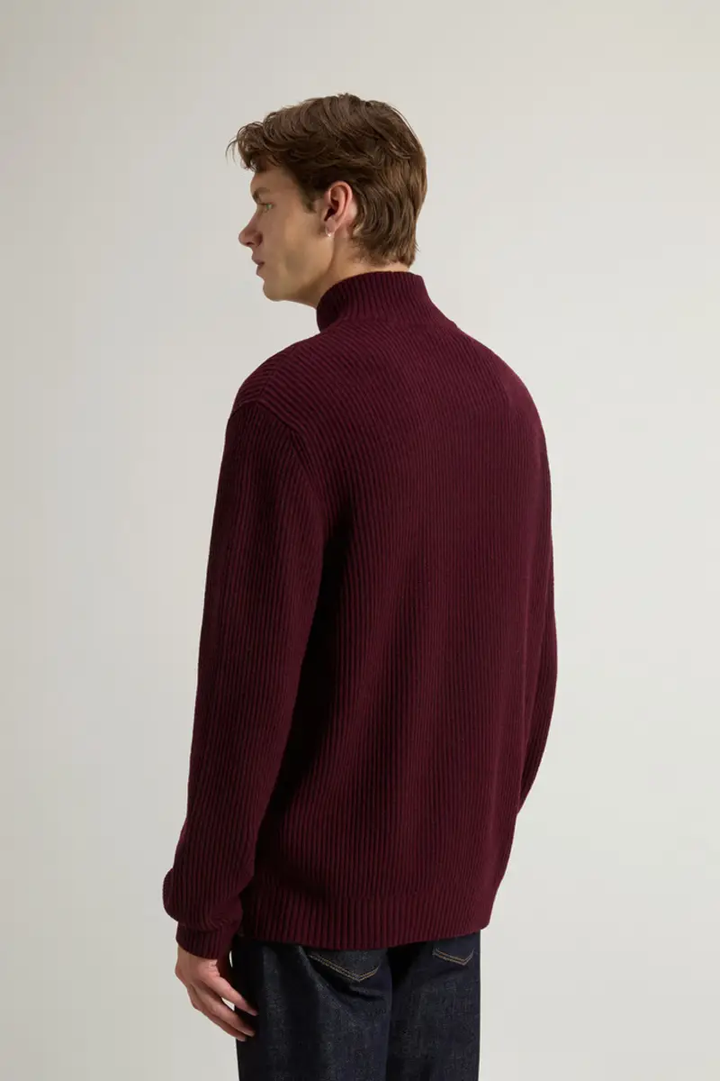 Uomo Maglione mezza zip a collo alto in misto lana e cashmere Rosso Wine miniatura 2