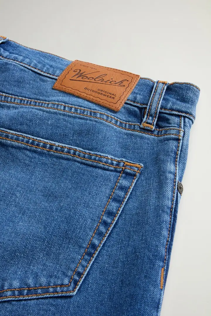 uomo Pantaloni a cinque tasche in denim di cotone elasticizzato Blu Stone Washed miniatura 2