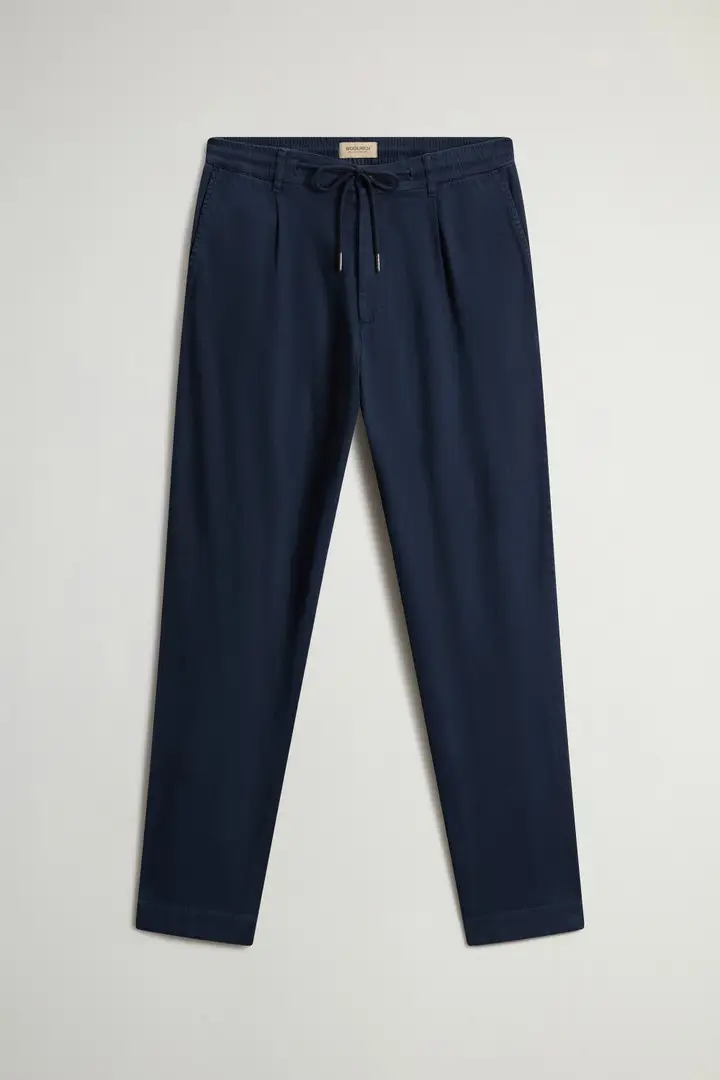 uomo Pantaloni Milton in misto cotone e lino tinti in capo Blu Melton Blue