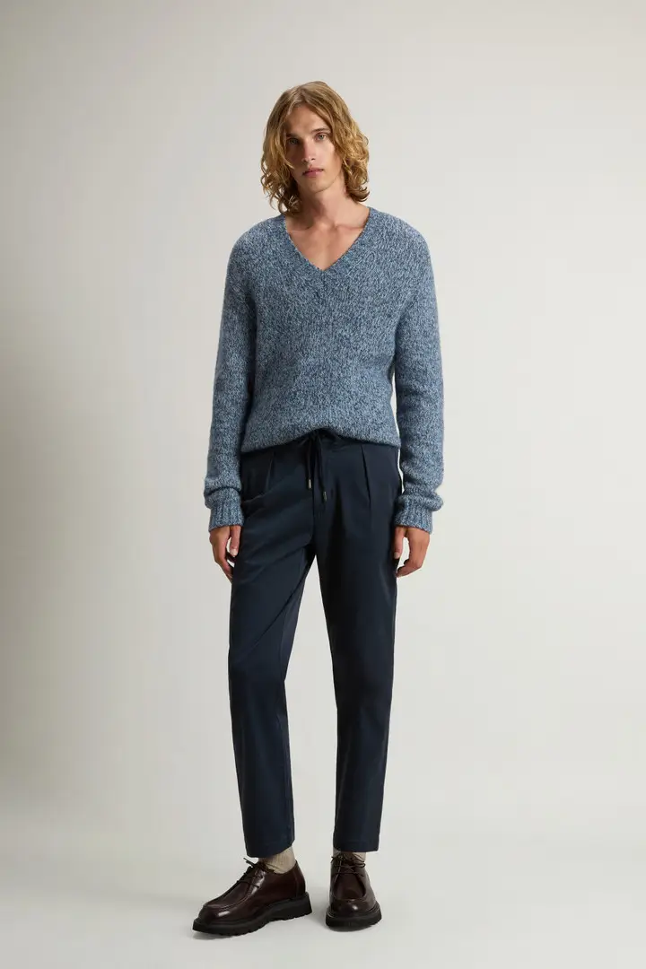 Uomo Pantaloni Milton in twill di cotone elasticizzato Blu Melton Blue