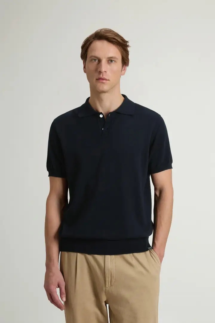 uomo Polo in maglia di puro cotone Blu Melton Blue