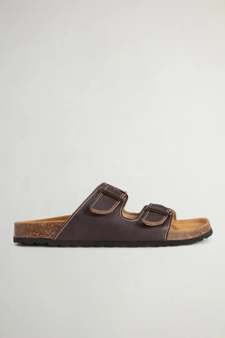 uomo Sandali in pelle bottalata Marrone Brown