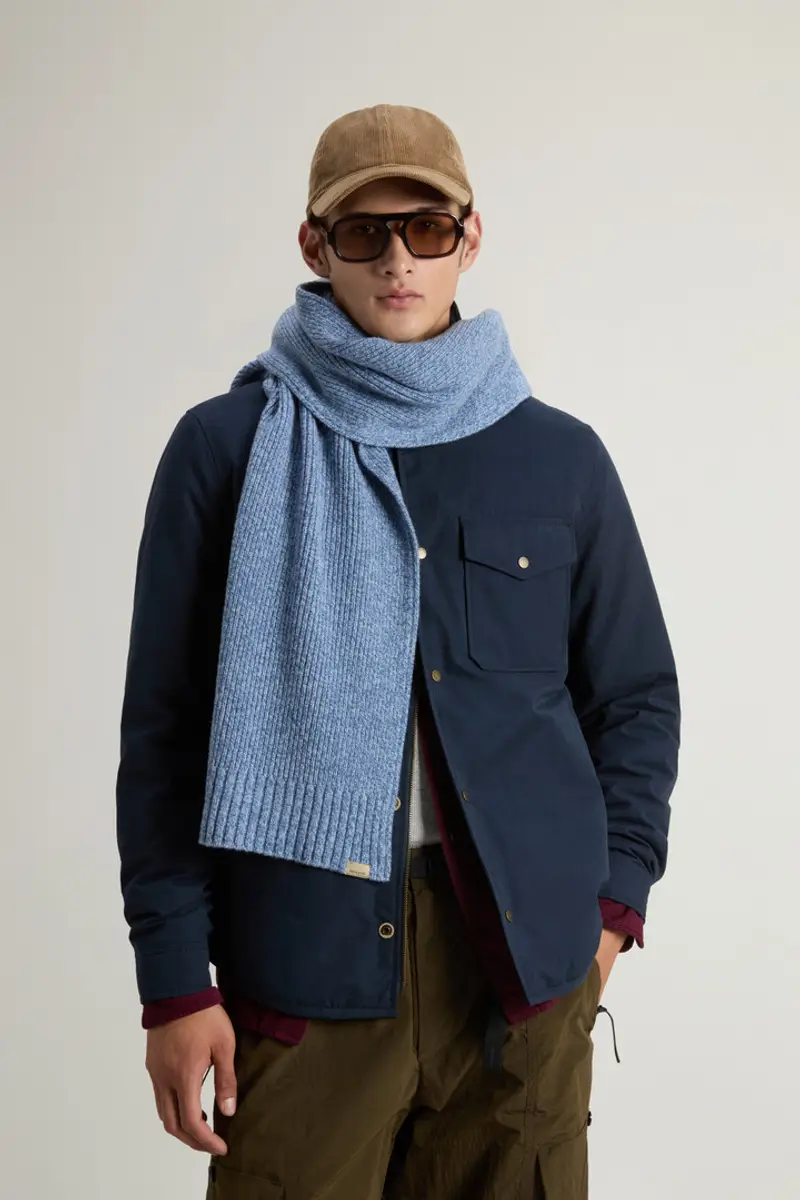 Uomo Sciarpa in pura lana mouliné Blu Marine miniatura 3