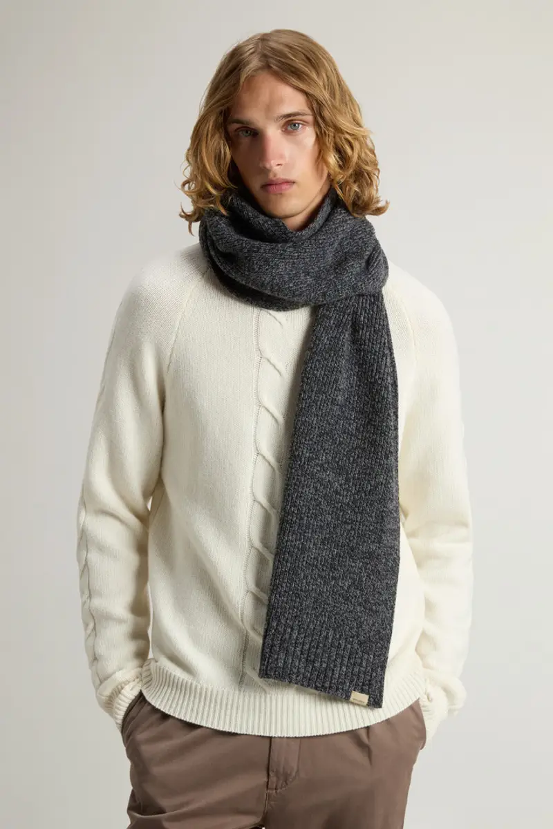 Uomo Sciarpa in pura lana mouliné Nero Graphite miniatura 3