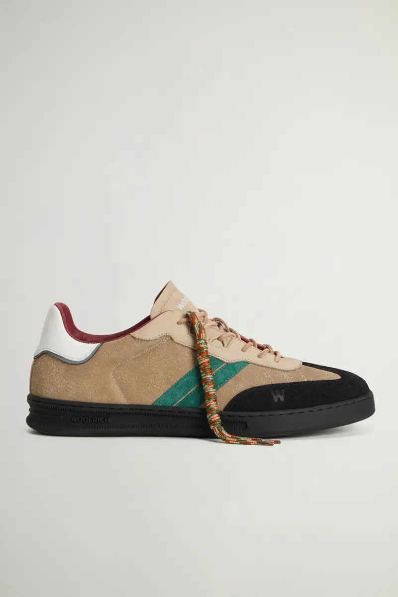 Woolrich Uomo Sneakers Doubleu Tennis in camoscio con bande laterali Beige Taglia 38