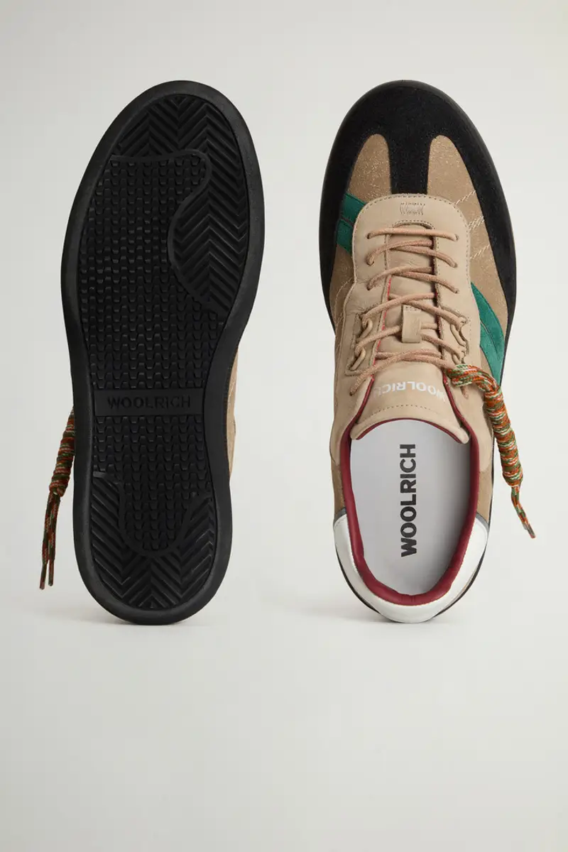 Woolrich Uomo Sneakers Doubleu Tennis in camoscio con bande laterali Beige Taglia 38 miniatura 3