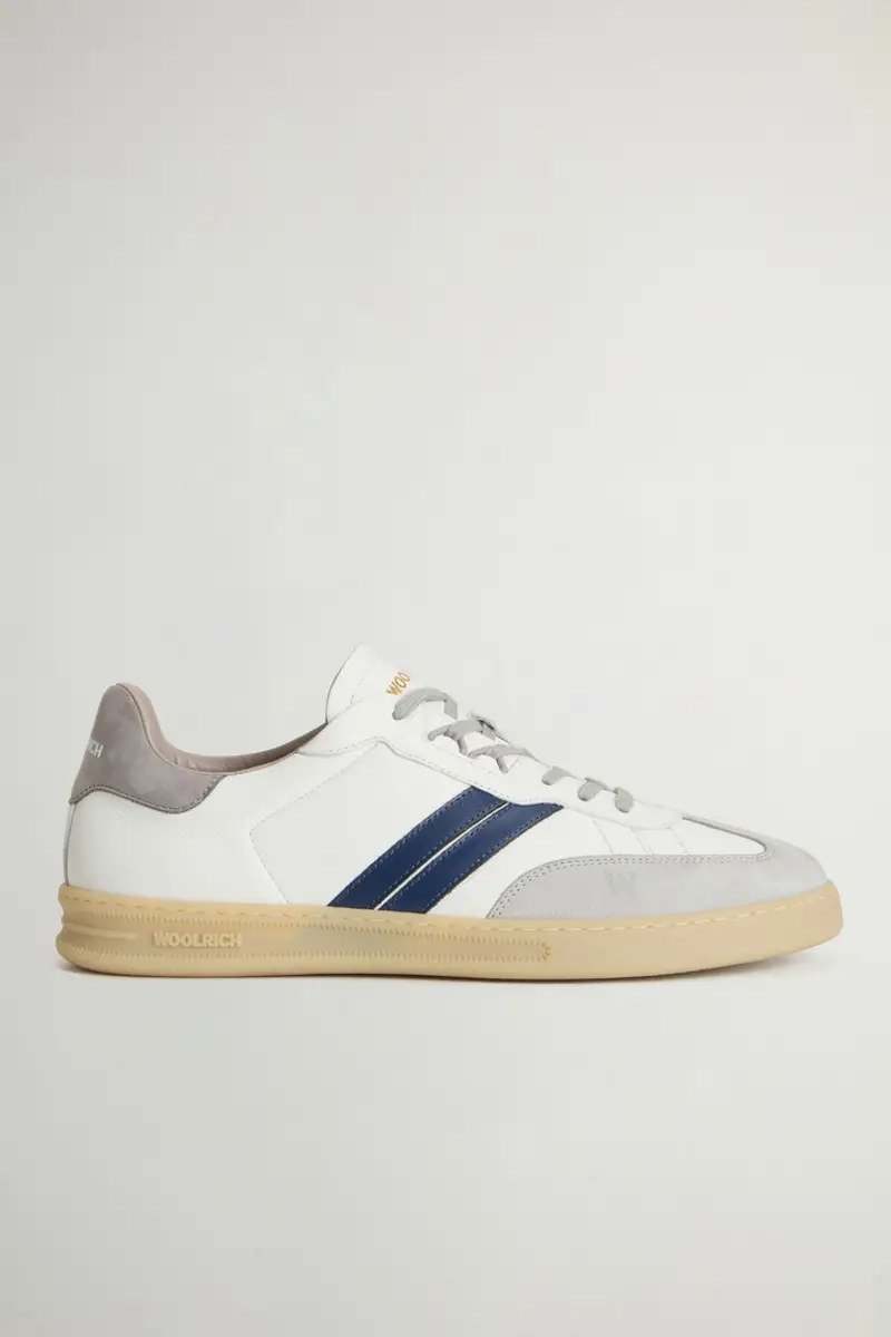 Woolrich Uomo Sneakers Doubleu Tennis in pelle con bande laterali Bianco Taglia 38