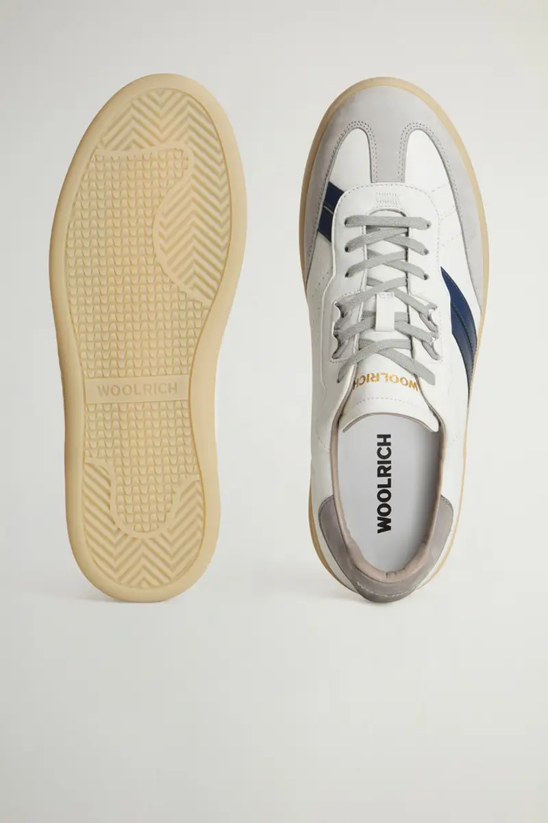 Woolrich Uomo Sneakers Doubleu Tennis in pelle con bande laterali Bianco Taglia 38 miniatura 3