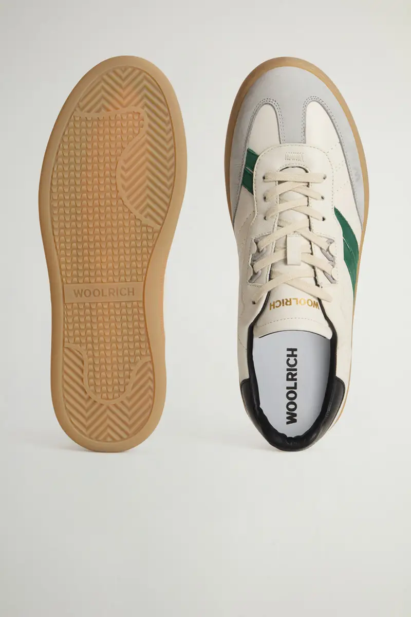Woolrich Uomo Sneakers Doubleu Tennis in pelle con bande laterali Bianco Taglia 38 miniatura 3