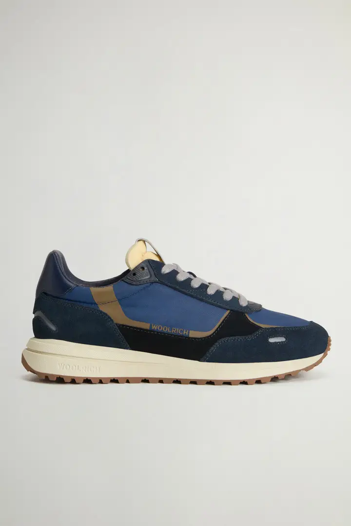 Uomo Sneakers Retro in nylon con inserti in pelle Blu Blu Blu
