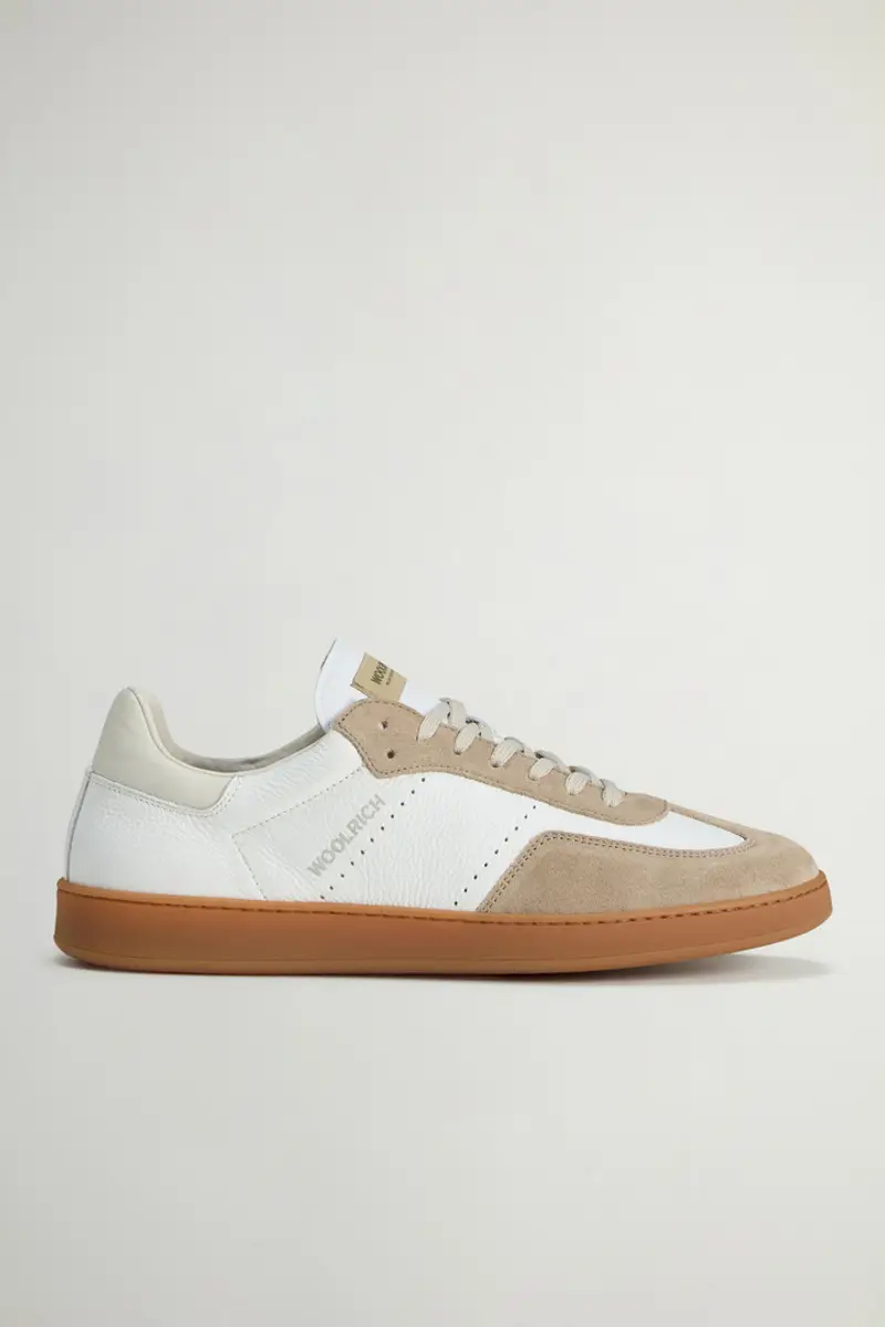 Woolrich Uomo Sneakers Swing Court in pelle bottalata con dettagli in camoscio Bianco Taglia 39
