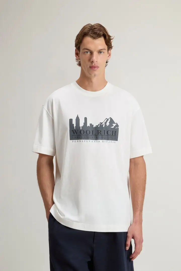 uomo T-shirt in puro cotone con logo Bianco Arctic White City