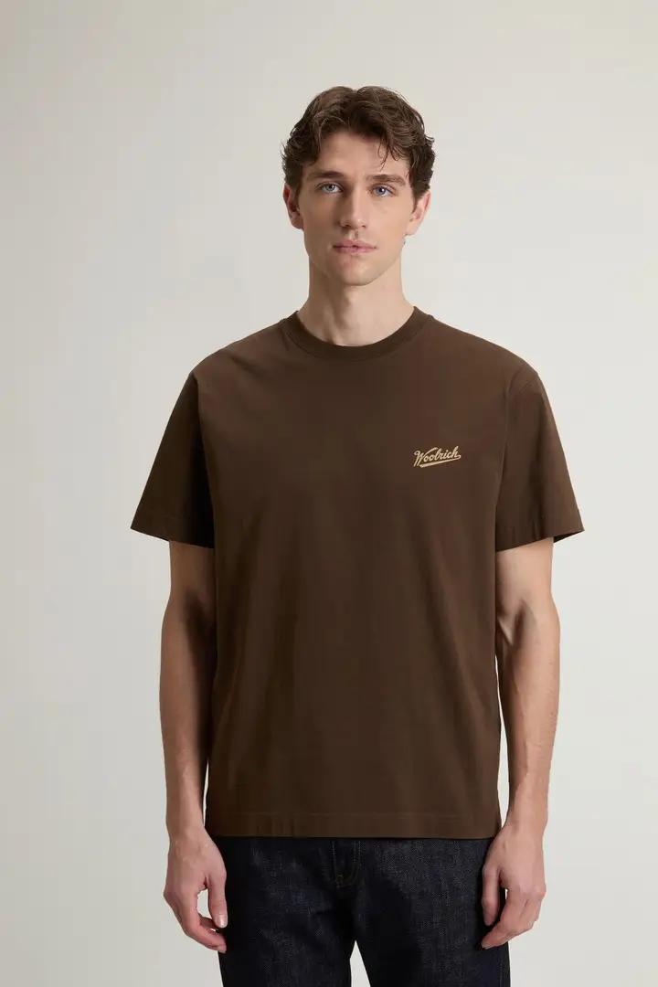 uomo T-shirt in puro cotone con logo Marrone Slate Black