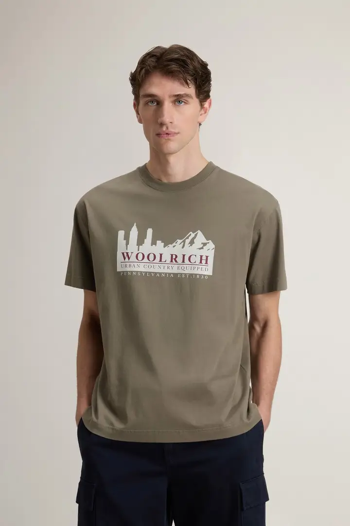 uomo T-shirt in puro cotone con logo Verde Smokey Olive