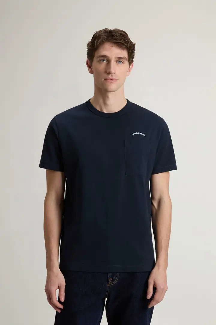 uomo T-shirt in puro cotone con taschino Blu Melton Blue