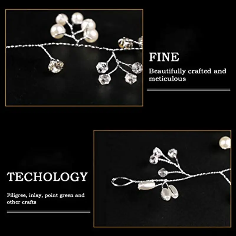 WOWOSS 50 cm Fascia Nuziale per Capelli con Perline e Strass, Accessori per Capelli da Sposa Fascia Argento Lavorati a Mano? Matrimonio, Decorazioni Nozze Accessori da Sposa miniatura 3