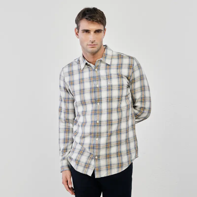 Camicia bianca da uomo in cotone stampa check