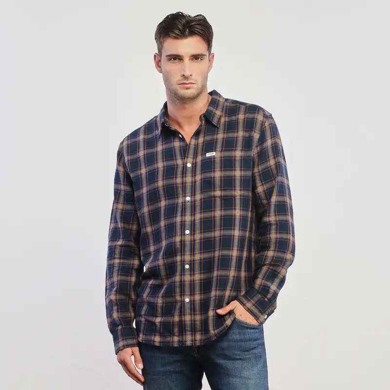 Camicia blu e arancione con fantasia check