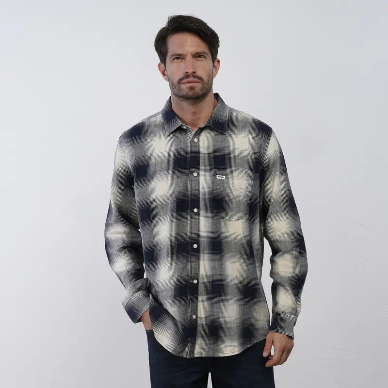 Camicia blu e bianca da uomo in stampa check con taschino