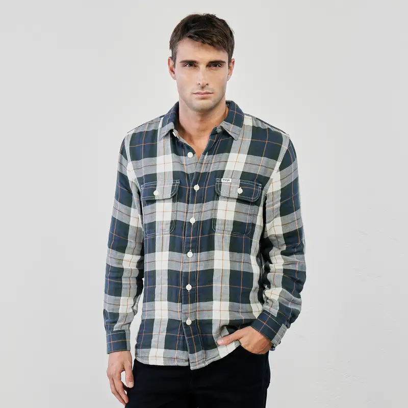 Camicia verde e bianca da uomo in cotone stampa check