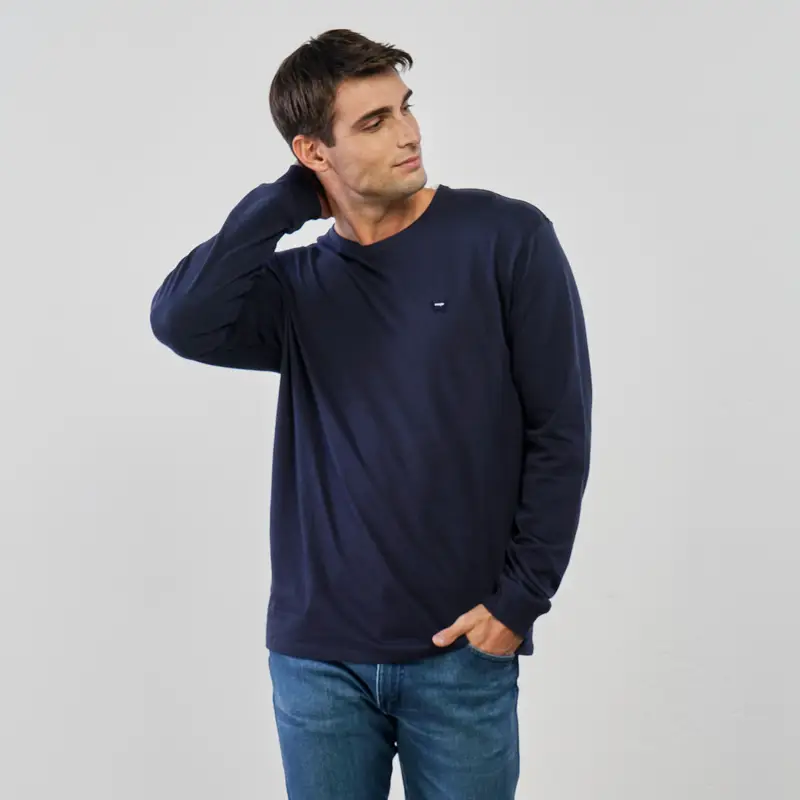 Maglia blu da uomo in cotone con micro logo
