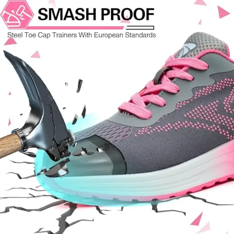 WUAYAMI Scarpe Antinfortunistiche Uomo Donna Leggere Scarpe da Lavoro con Punta in Acciaio Leggere Traspiranti Scarpe miniatura 3