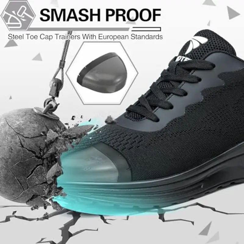 WUAYAMI Scarpe Antinfortunistiche Uomo Donna Leggere Scarpe da Lavoro con Punta in Acciaio Leggere Traspiranti Scarpe Sicurezza Comode, Nero, 40 EU miniatura 3