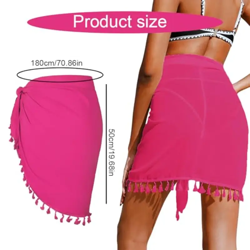 WUSJCOF 1 Pezzo da Donna Pareo da Spiaggia in Chiffon Costume da Bagno Corto Bikini Copricostume gonne avvolgenti Pareo Sexy Telo da Spiaggia Abito da Spiaggia Sciarpe Estate (Rosa) miniatura 2