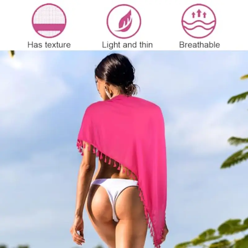 WUSJCOF 1 Pezzo da Donna Pareo da Spiaggia in Chiffon Costume da Bagno Corto Bikini Copricostume gonne avvolgenti Pareo Sexy Telo da Spiaggia Abito da Spiaggia Sciarpe Estate (Rosa) miniatura 3