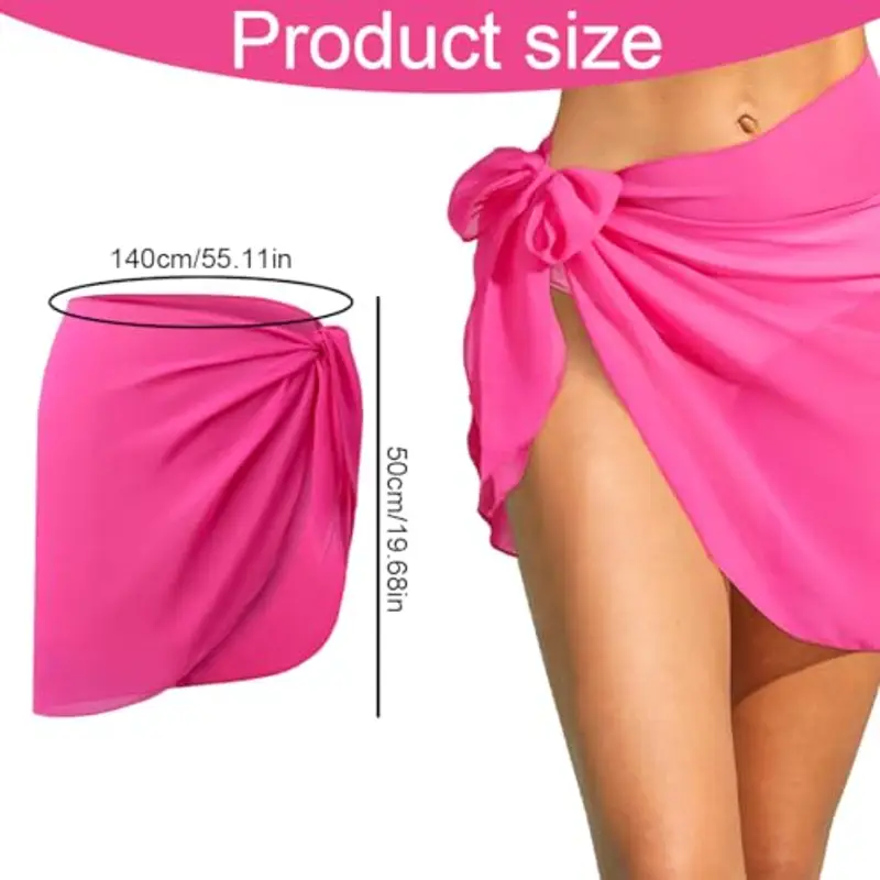 WUSJCOF 2 Pezzi Gonna da Spiaggia da Donna Sarong da Spiaggia Avvolgente (Nero, Rosa) miniatura 2