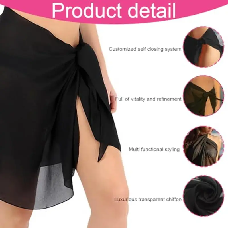 WUSJCOF 2 Pezzi Gonna da Spiaggia da Donna Sarong da Spiaggia Avvolgente (Nero, Rosa) miniatura 3