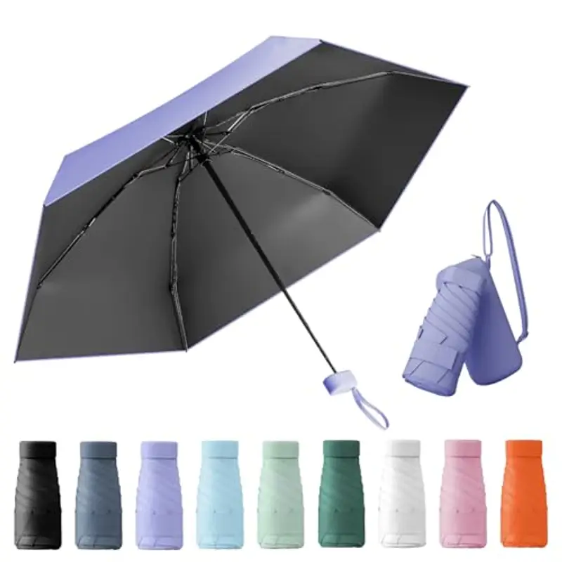 Wydexint Compact Umbrella, Donna Pieghevole Portatile, Ombrello Piccolo, Mini Ombrello, Ombrello Sole Anti Uv, Con Scatola Porta Capsule, Impermeabile e Antivento, Sia Per Uomo Che Per Donna (Viola)