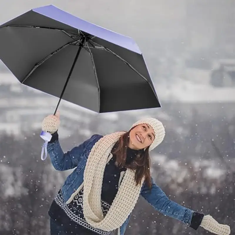 Wydexint Compact Umbrella, Donna Pieghevole Portatile, Ombrello Piccolo, Mini Ombrello, Ombrello Sole Anti Uv, Con Scatola Porta Capsule, Impermeabile e Antivento, Sia Per Uomo Che Per Donna (Viola) miniatura 3