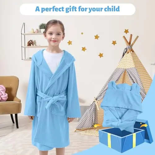 WYTbaby Accappatoio per bambini e bambine, 100% spugna di cotone, con cappuccio, accappatoio per bambini da 3 a 8 anni miniatura 2