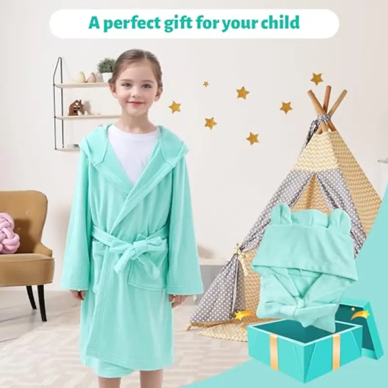 WYTbaby Accappatoio per bambini e bambine, 100% spugna di cotone, con cappuccio, accappatoio per bambini da 3 a 8 anni miniatura 2