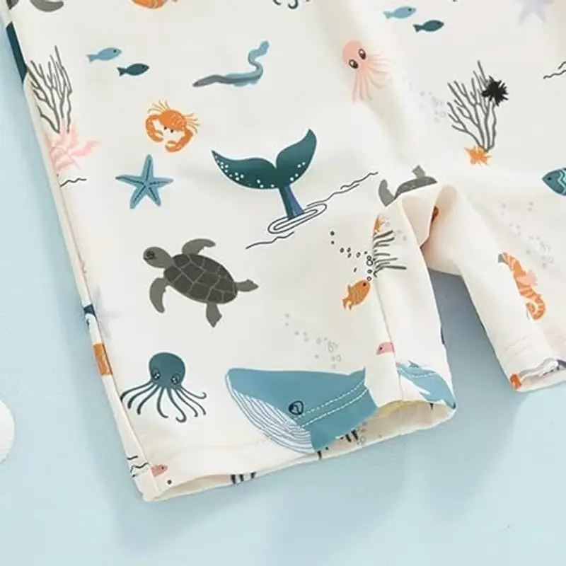 WYTbaby - Costume da bagno per neonati, a maniche corte, con cappello da sole, beige., 12-24 mesi miniatura 3