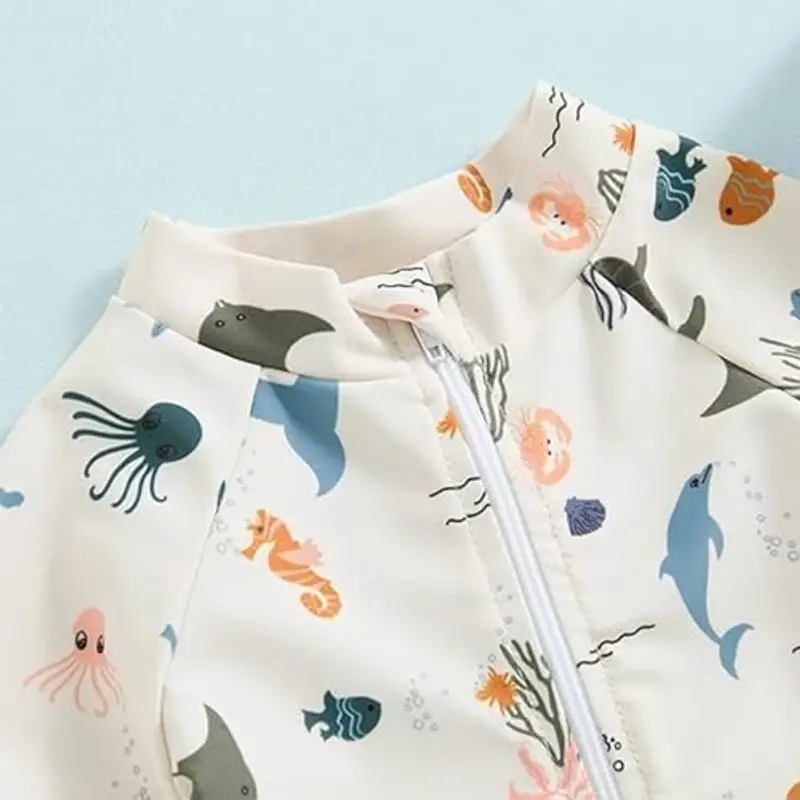 WYTbaby - Costume da bagno per neonati, a maniche corte, con cappello da sole, beige., 6 miniatura 2