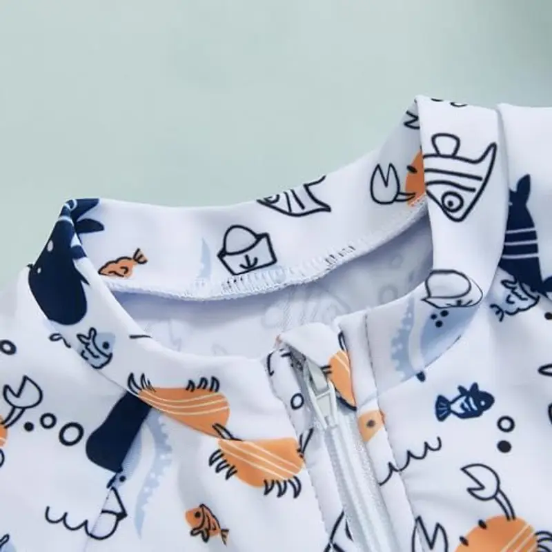 WYTbaby - Costume da bagno per neonati, a maniche corte, con cappello da sole, bianco, 3 miniatura 2