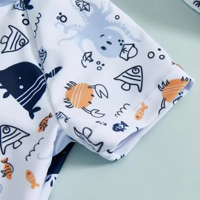 WYTbaby - Costume da bagno per neonati, a maniche corte, con cappello da sole, bianco, 3 miniatura 3