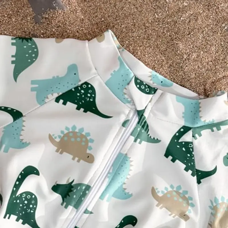 WYTbaby - Costume da bagno per neonati, a maniche corte, con cappello da sole, verde, 12 miniatura 2