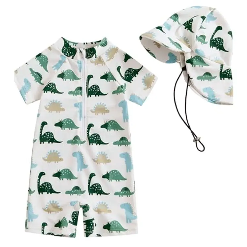 WYTbaby - Costume da bagno per neonati, a maniche corte, con cappello da sole, verde, 6-12 Mesi