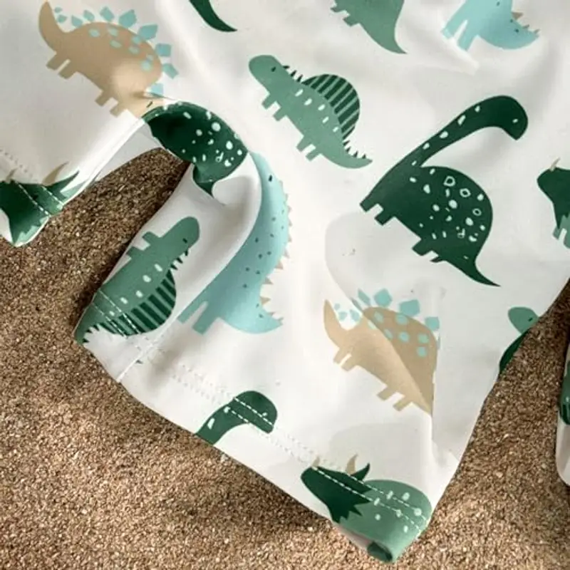 WYTbaby - Costume da bagno per neonati, a maniche corte, con cappello da sole, verde, 6-12 Mesi miniatura 3