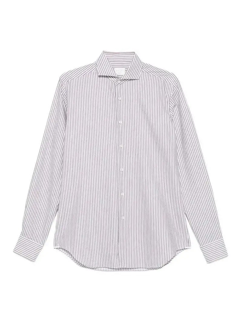 Camicia a maniche lunghe a strisce twill Bianco