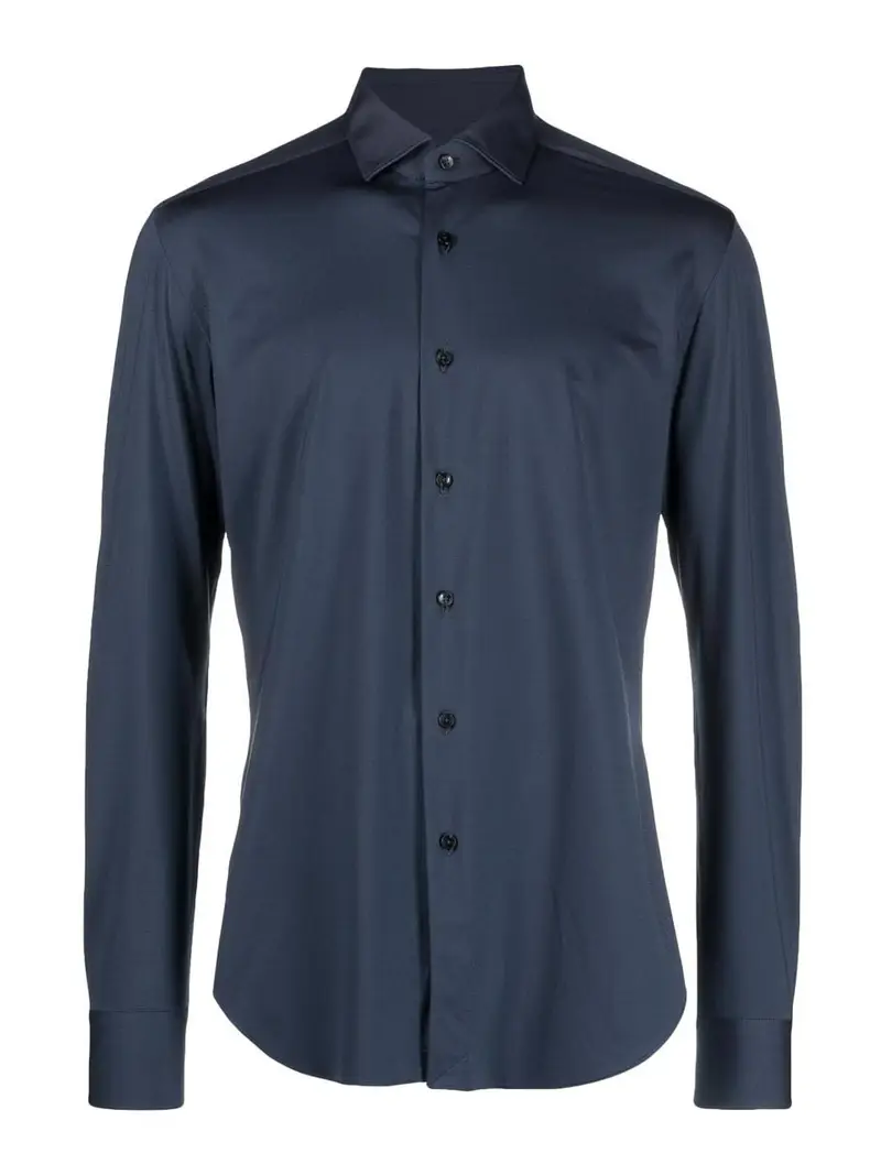Camicia blu aderente a maniche lunghe